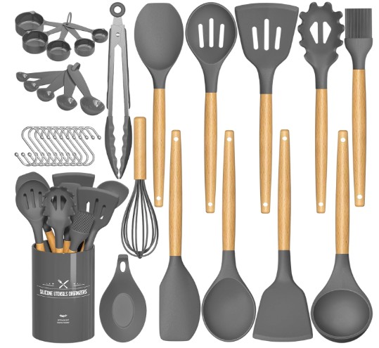 Silicone kitchen utensil set on counter